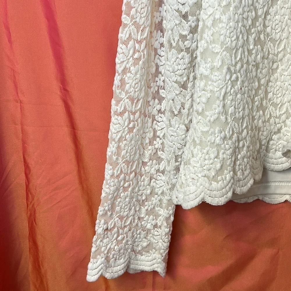 Coldwater Creek Women’s Lace Top Size L Off White Lined Bodice Long Sleeve